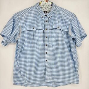 Drake‎ Shirt Mens 3X Outdoors Fishing Hiking Vented Blue Checkered Short Sleeve